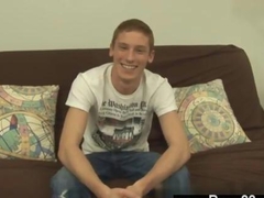 Newbie twink strips and gets interviewed