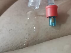Playing with my catheter and cock and cum