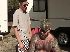 Haired Trailer Park Daddy Hammers His Twink With His Sizable Prick