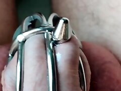 'Chastity, urethral fuck close up and slow motion cumshot'