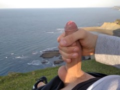 'Huge Dirty Cock Gets Handjob In Public And Squirts A Lot Of Thick Sperm In Front Of The Beach'