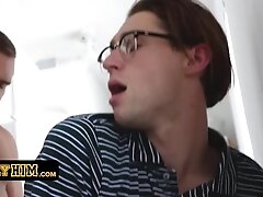 'Furious Muscular Janitor Disciplines Nerdy Teen With Glasses And Makes Him Gobble On His Hard Cock'