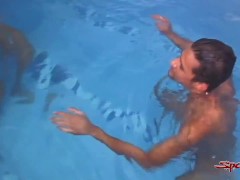 'Hot Beefy Boy Gets Double Anal Pounding By Two Hunks In Poolside Threesome!'