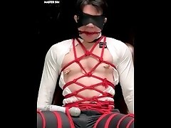 Office Wear Asian Boy tied down to a chair and edge non-stop.