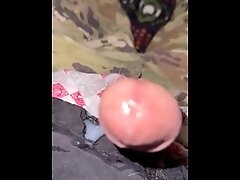 Army soldier Jerking off and getting cum all over his PT jacket!